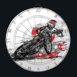 Speedway Flat Track Motorcycle Racer Dartboard<br><div class="desc">Track racing is a form of motorcycle racing where teams or individuals race opponents around an oval track. There are differing variants, with each variant racing on a different surface type. The most common variant is Speedway which has many professional domestic and international competitions in a number of countries. Sketch...</div>