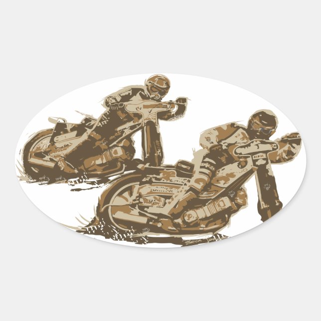 Speedway Motorcycle Racers Oval Sticker (Front)