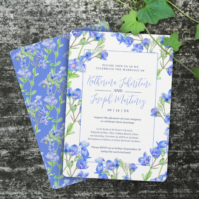 Speedwell blue watercolor botanical flower wedding invitation (Creator Uploaded)
