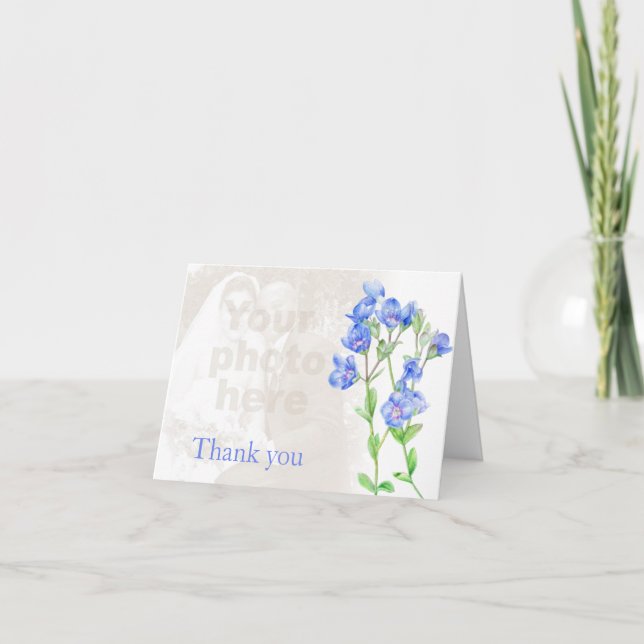Speedwell blue wedding photo thank you card (Front)