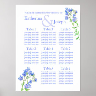 Speedwell blue Wedding Seating Table Planner 1-8 Poster