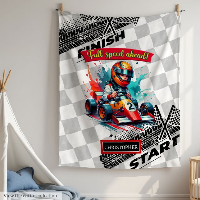 Speedy Little Boy Racing Formula 1 Blanket  (Cute watercolor Formula 1 racing blanket, perfect boy birthday gift.)