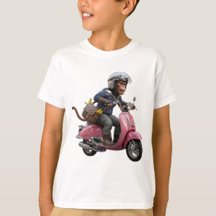 Speedy Monkey Messenger Racing Through Busy City  T-Shirt