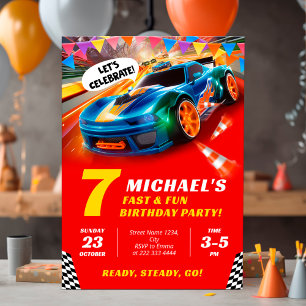 Speedy Race Car Birthday Celebration Invitation