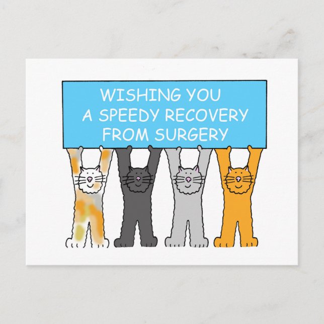Speedy Recovery from Surgery Cartoon Cats Postcard (Front)