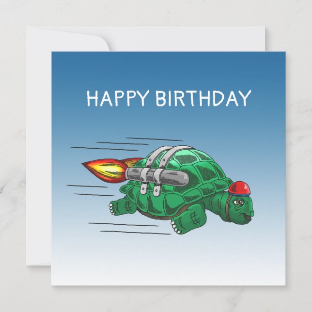 Speedy Rocket Turtle Birthday Card (Front)