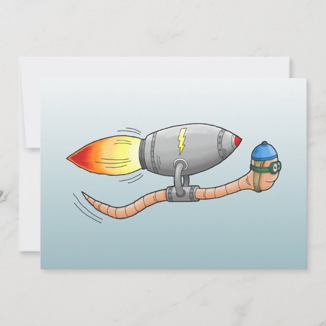 Speedy Rocket Worm Birthday Card (Front)