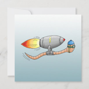 Speedy Rocket Worm Birthday Card
