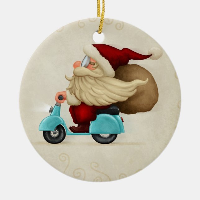 Speedy Santa Claus Ceramic Tree Decoration (Front)