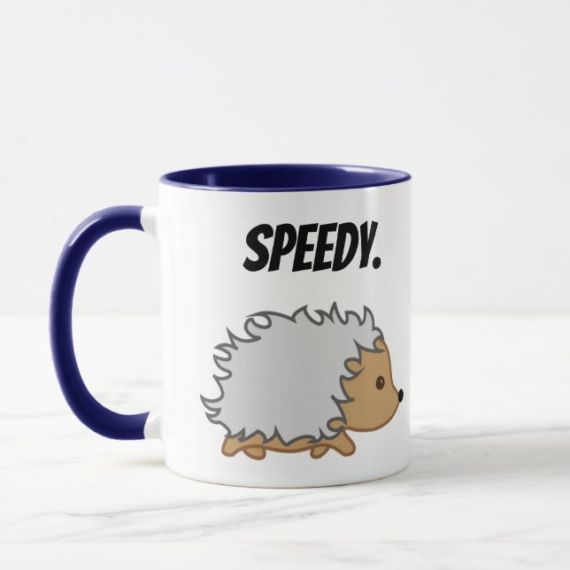 Speedy the Hedgehog,  Funny Fast Animal Cartoon Mug (Left)