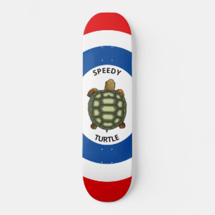 Speedy tortoise in blue, red & white skateboard
