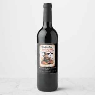 Spell-Binding Halloween Witch Vintage Pumpkin Wine Label