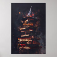 Spell Books with Witchy Wizard Hat Magical Wall