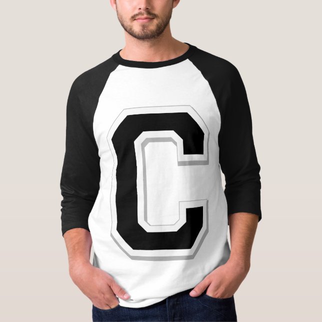 Spell it Out Initial Letter C Black Baseball shirt (Front)