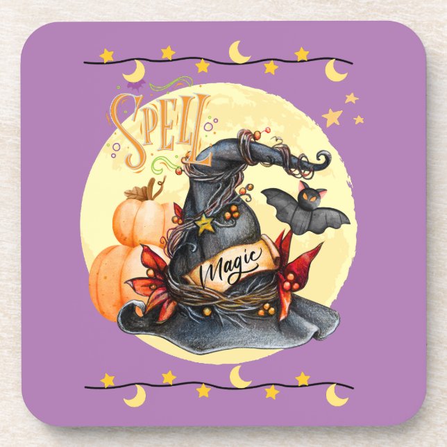 Spell Magical Witches Hat Halloween Coaster Sete 6 (Front)