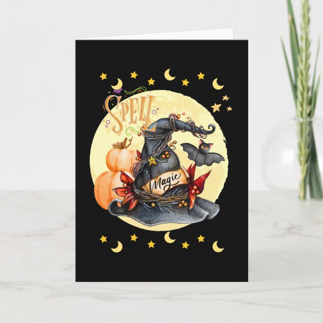 Spell Magical Witches Hat Halloween Greeting Card (Front)