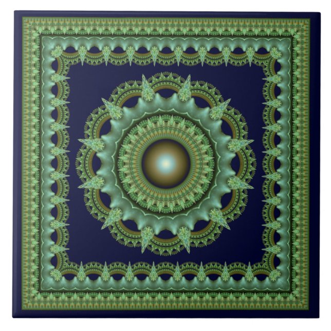 Spellbinding fractal star ornament ceramic tile (Front)