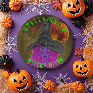 Spellbinding Witchy Bites Halloween Witch Party Paper Plate