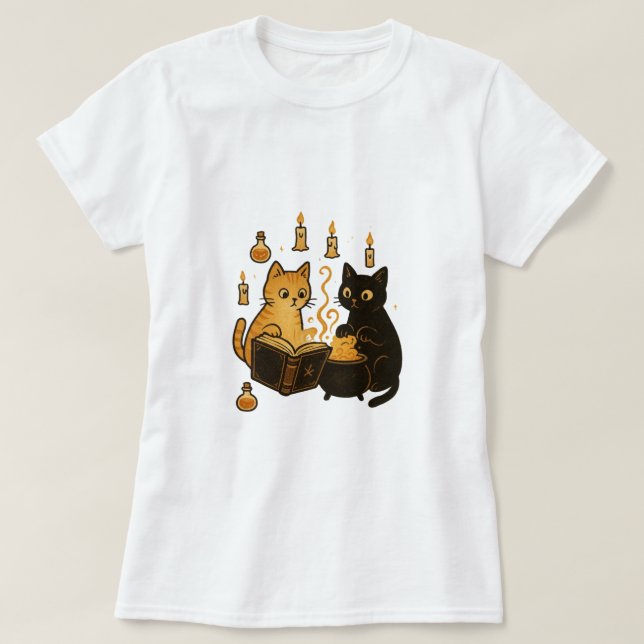 Spellbook & Cauldron Cats T-Shirt (Design Front)