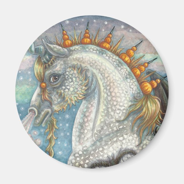 Spellbound Dappled Unicorn HALLOWEEN MAGNET Round (Front)