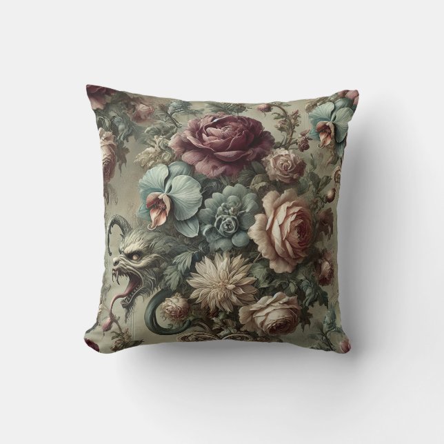 Spellhound – Gothic Floral Baroque Throw Pillow (Front)