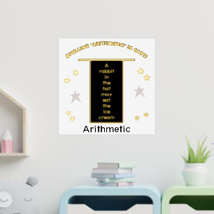 Spelling Arithmetic Rabbit in Hat Gold Stars Foil Prints