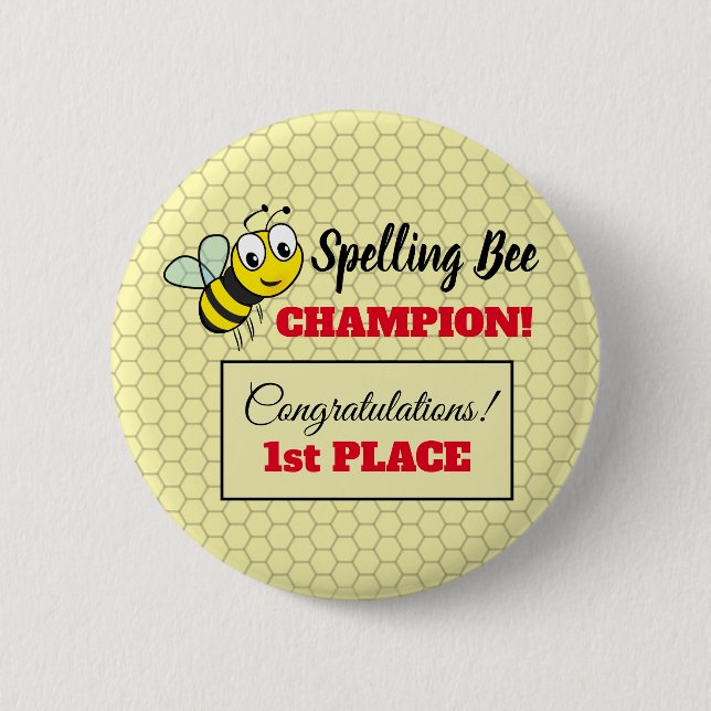 Spelling Bee Award First Place Champion School 6 Cm Round Badge (Front)