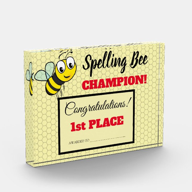 Spelling Bee Award First Place Champion School Photo Block (Left)