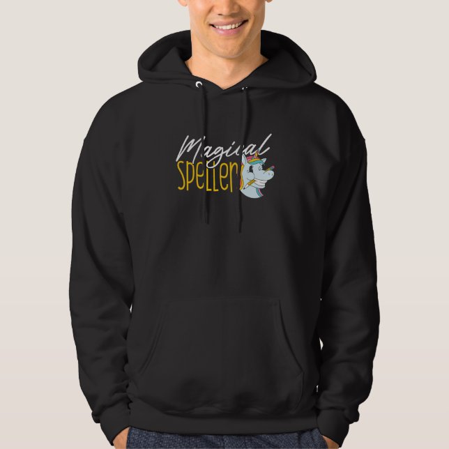 Spelling Bee Champion Girls School Unicorn Spellin Hoodie (Front)