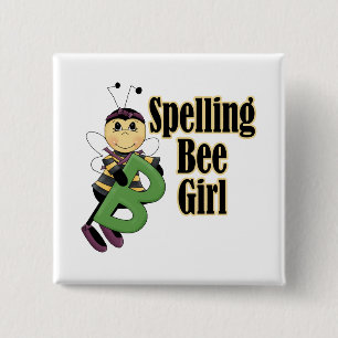 spelling bee girl bumble bee cartoon 15 cm square badge