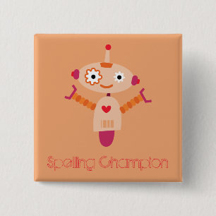 Spelling Champion robot 15 Cm Square Badge