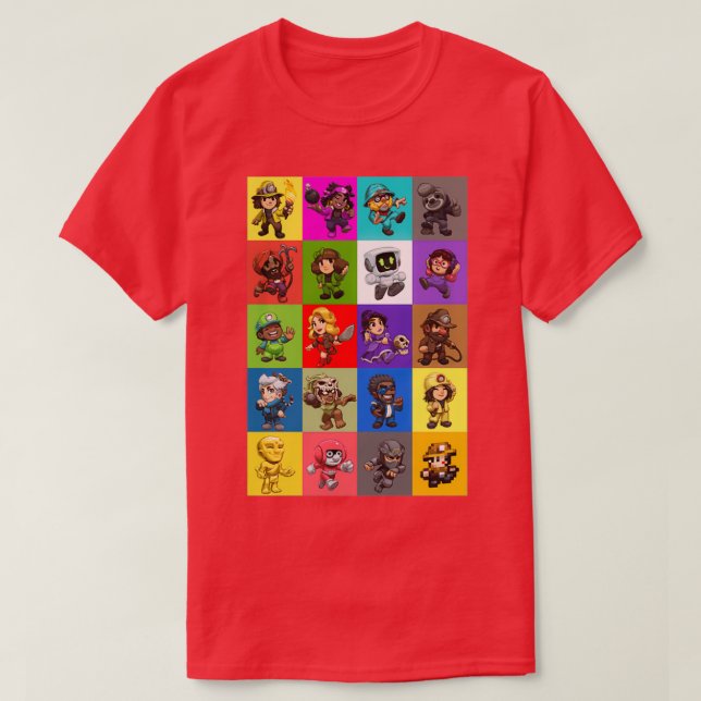 Spelunky 2 All Characters Pattern T-Shirt (Design Front)