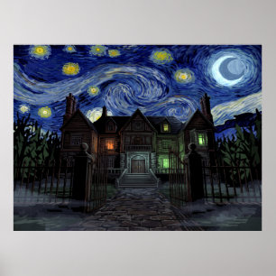 Spencer Mansion Resident Evil Pixel Starry Night Poster