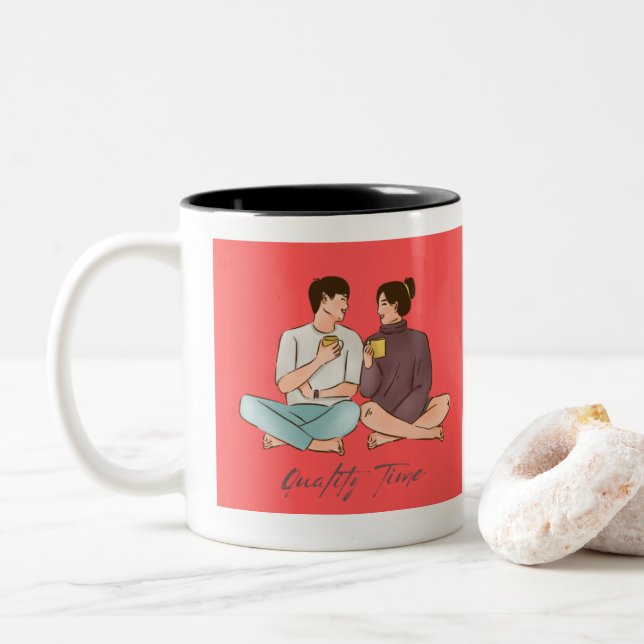 spend quality times  Two-Tone coffee mug (With Donut)