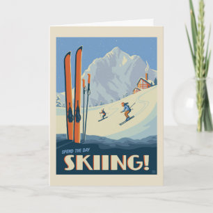 Spend the Day Skiing Vintage Card