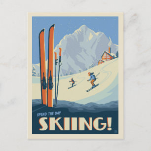 Spend the Day Skiing Vintage Postcard
