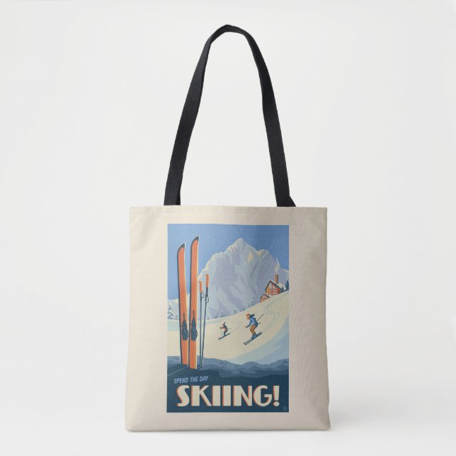 Spend the Day Skiing Vintage Tote Bag (Front)