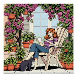 Spending Time with my Cat, Coffee and Plants Poster