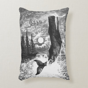 Sperm Whale Breaching, Vintage Marine Life Animals Decorative Cushion