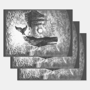Sperm Whale Breaching, Vintage Marine Life Animals Wrapping Paper Sheet