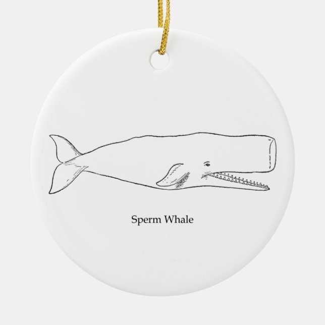 Sperm Whale Illustration (line art) Ceramic Tree Decoration (Front)