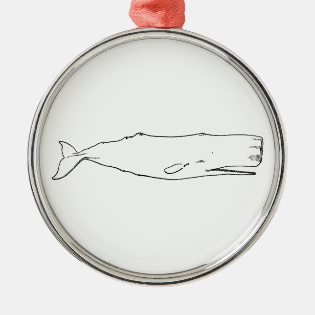 Sperm Whale (line art) Metal Tree Decoration (Front)