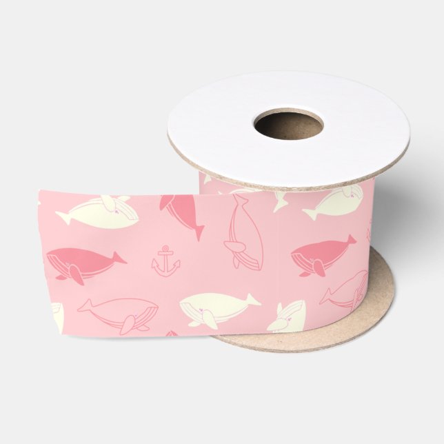 Sperm Whale Pattern (Pink) Satin Ribbon (Spool)