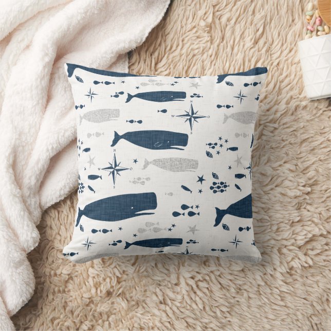 SPERM WHALE WHITE BLUE WITH TEXTURE CUSHION (Blanket)
