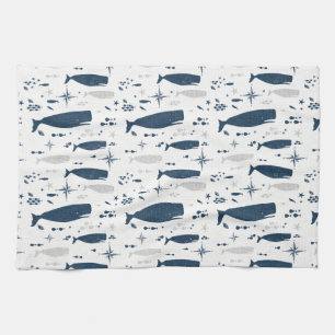 SPERM WHALE WHITE BLUE WITH TEXTURE TEA TOWEL