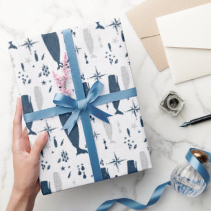 SPERM WHALE WHITE BLUE WITH TEXTURE WRAPPING PAPER