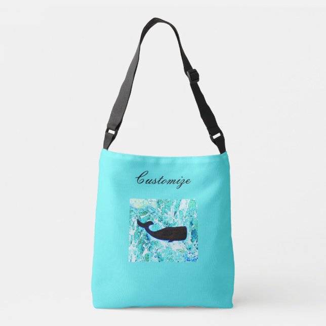 sperm whales design blue crossbody bag (Back)