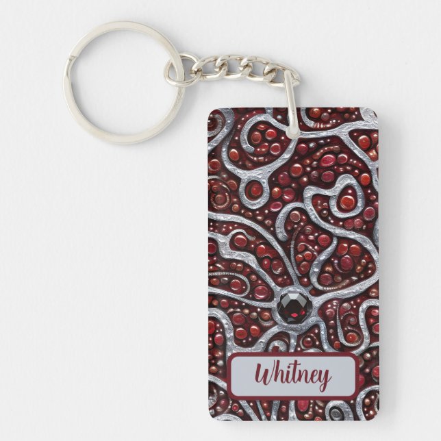 Spessartine Garnet and Silver Inspired Keychain (Front)