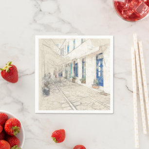Spetses Greece Street – Traditional Greek Island  Napkin