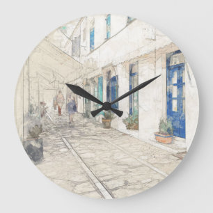 Spetses traditionally Greek streets, Greece Large Clock
